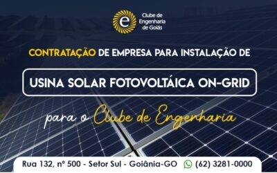 Clube de Engenharia instalará Usina Fotovoltática na sede do Setor Sul